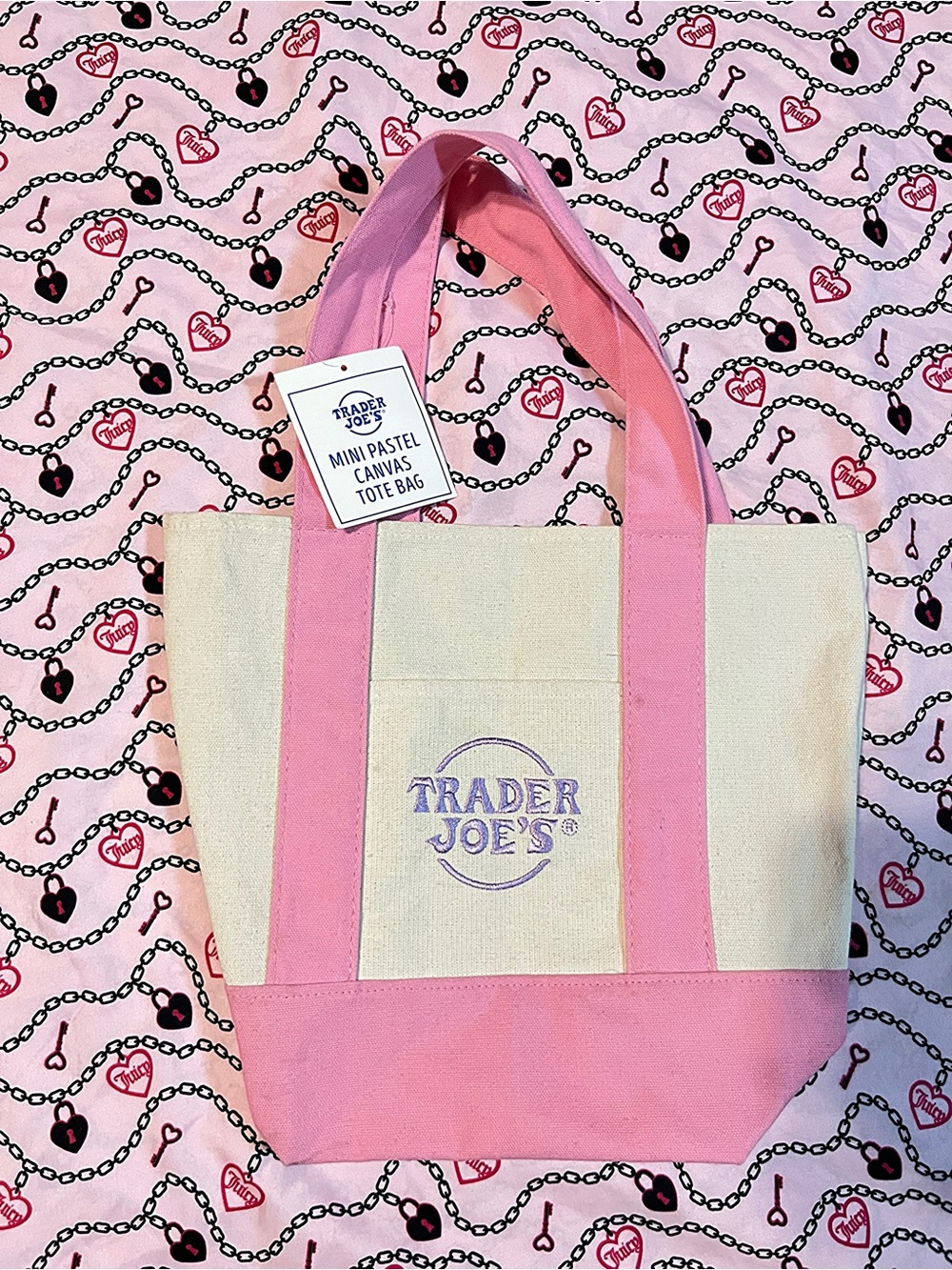 Trader Joe’s Pink & Cream Mini Canvas Tote Bag